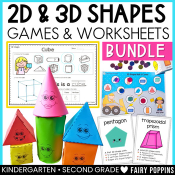 Preview of 2D & 3D Shapes Identification BUNDLE - Games, Worksheets, Crafts, Posters, Nets