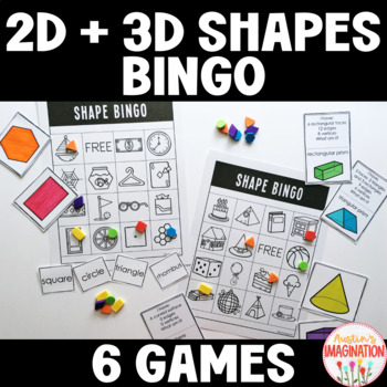 Preview of 2D & 3D Shapes Bingo Games Names & Attributes Kindergarten First Grade Geometry