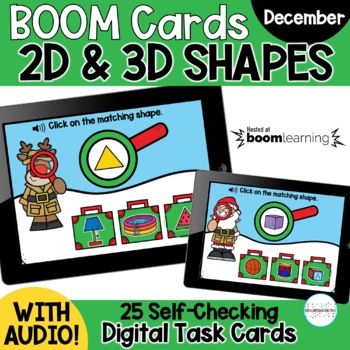 Preview of 2D & 3D Shapes Boom Cards | Shape Recognition Digital Task Cards | December