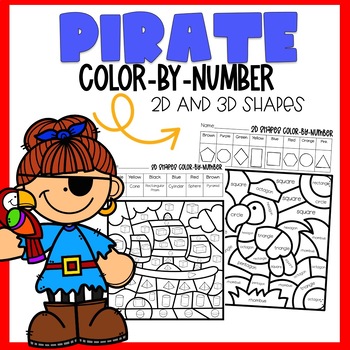Preview of 2D & 3D Shapes Color-By-Number | Pirate themed