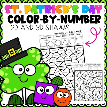 Preview of 2D & 3D Shapes Color-By-Number St. Patrick's Day themed