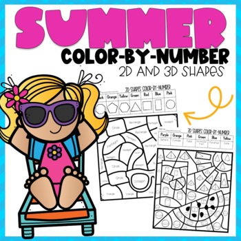 Preview of 2D & 3D Shapes Color-By-Number | Summer Themed