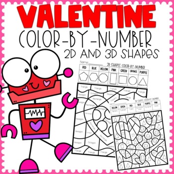 Preview of 2D & 3D Shapes Color-By-Number l  Valentine Themed