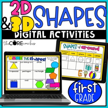 Preview of 2D & 3D Shapes - Geometry Digital Math Practice Activities - 1st Grade Math