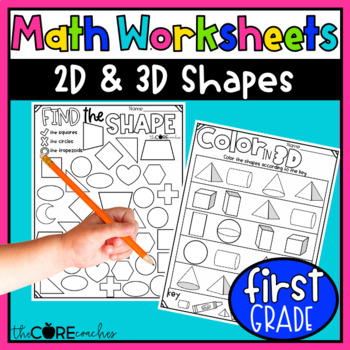 Preview of 2D & 3D Shapes - Geometry Worksheets - 1st Grade Math Practice