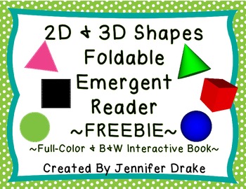 2D & 3D Shapes Interactive Emergent Reader ~Color & B&W~ FREEBIE!