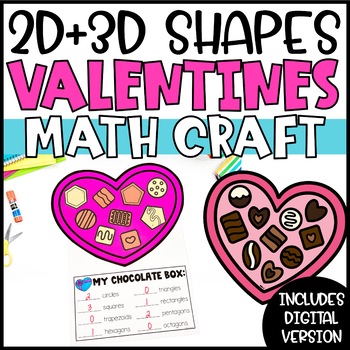 Preview of 2D & 3D Shapes Math Craft | Valentines Day Geometry Math Craft