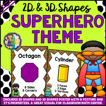 Preview of 2D & 3D Shapes Math Posters Superhero Theme (Back to School)