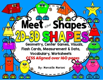 Preview of 2D and 3D Shapes Pack,Geometry unit, Center Games, Flash Cards, Worksheets, CCSS
