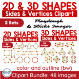 2D & 3D Shapes Sides and Vertices Clip art Bundle