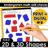 2D & 3D Shapes Worksheets Kindergarten Math K.G.3