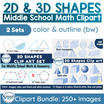 Preview of 2D & 3D Shapes for Middle School Math and Geometry Clip art Bundle