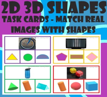 Preview of 2D 3D shapes - Match images to shapes - Task Clip cards with  Real Images