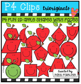 Preview of 2D FUN Apple Shapes with faces (P4 Clips Trioriginals)