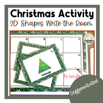 Preview of Christmas 2D Shapes Differentiated Write the Room with Math Worksheets & Answers