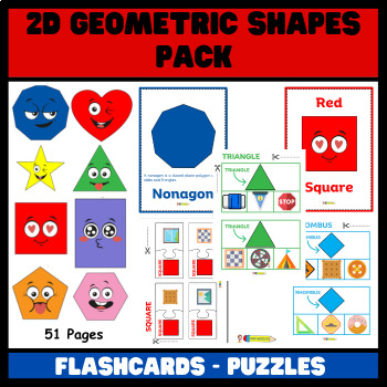 Preview of 2D Colorful Geometric Shapes Pack - Flashcards and Puzzles