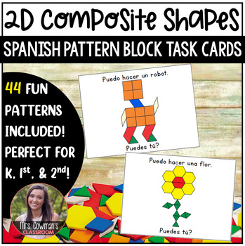 Preview of 2D Composite Shapes Pattern Block Task Cards: Spanish Version