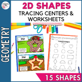 2D Geometric Shape Tracing Center Cards and Worksheets