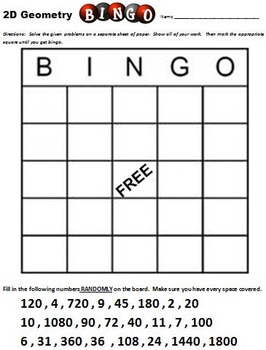 2D Geometry Bingo by Ryan Cropper | TPT