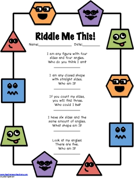 2D Geometry Riddles for Kids by Crystal Spencer | TpT