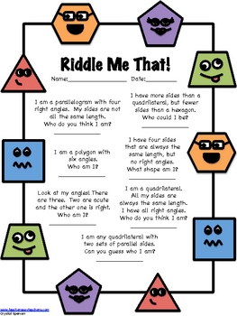 2D Geometry Riddles for Kids by Crystal Spencer | TpT