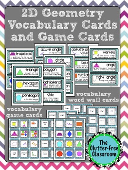 Preview of 2D Geometry Vocabulary Cards & Game Cards 3.G.1, 2.G.1, 1.G.1, 1.G.2 Shapes