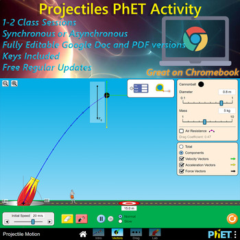 Preview of 2D Motion and Projectiles PhET Simulation 1; EDITABLE, *Key Included* w/ old pdf