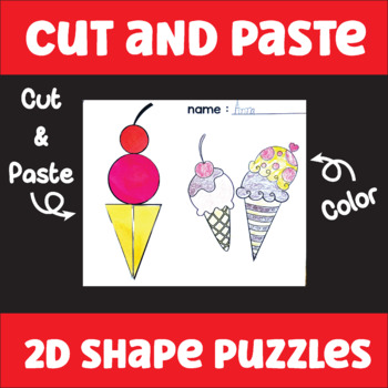 Preview of 2D SHAPE PUZZLES, Cut and Paste Shapes, Summer - Craft Activity, Math Logic/Free