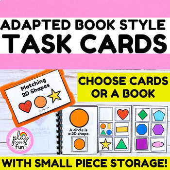 Preview of 2D SHAPES TASK CARDS, ADAPTED BOOK STYLE, MATH TASK BOXES SPECIAL EDUCATION
