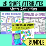 2D Shape Attributes Worksheets, Math Game, and Task Cards