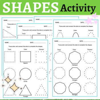 Preview of 2D Shape Color Trace and Join the Dots,Worksheets