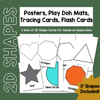 Preview of 2D Shape Flash Cards, Posters, Tracing Cards, Play Doh Mats