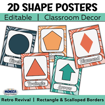 Preview of 2D Shape Posters For Shape Recognition/Attributes-Retro Groovy Classroom Decor