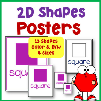 Preview of 2D Shape Posters for Shape Recognition | Classroom Décor 4 sizes for card games