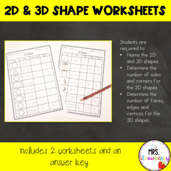 2D and 3D Shape Properties Worksheets by Mrs Strawberry