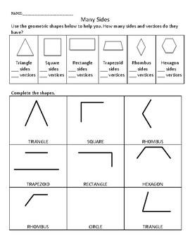 2d shape sides vertices activity page by kimberley