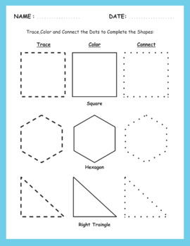 2D Shapes Trace Color and Join the Dots by New Generation TCR | TPT