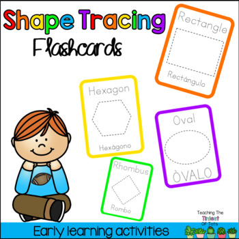 Preview of 2D Shape Tracing Preschool Math Flashcards and Coloring Sheets