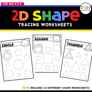 Preview of 2D Shape Tracing Worksheets - 12 Different Shapes