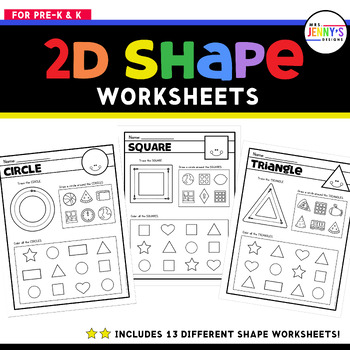 Preview of 2D Shape Worksheets - 13 Different Shapes - Identification - Tracing