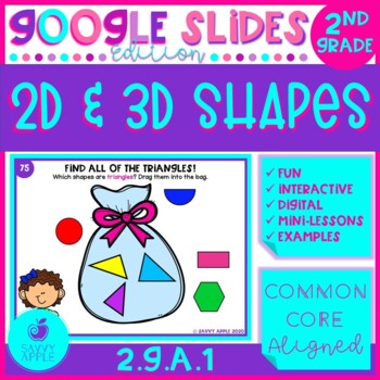 Preview of 2D Shape and 3D Shape Attributes 2nd Grade Math Google Slides Distance Learning