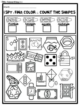 2D Shapes Activities and Worksheets for Kindergarten. I Spy the Shapes.