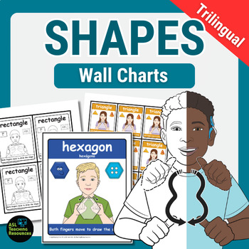 Preview of 2D Shapes Anchor Charts Trilingual Vocabulary Posters ASL English Spanish