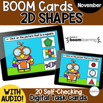 Preview of 2D Shapes Boom Cards | Shape Recognition Digital Task Cards | Turkeys