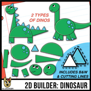 Preview of 2D Shapes: Build A Dinosaur - cutting lines included - clip art
