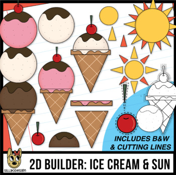 Preview of 2D Shapes: Build An Ice Cream Cone and Sun - cutting lines included - clip art