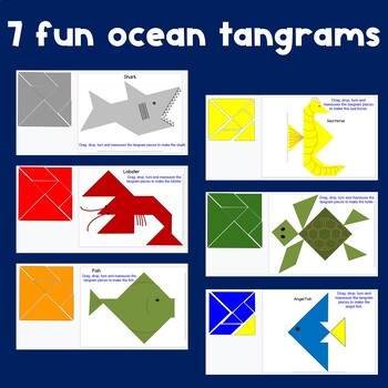 Ocean Tangram Puzzles Print and DIGITAL | 2D Shapes Math Center | Tangrams