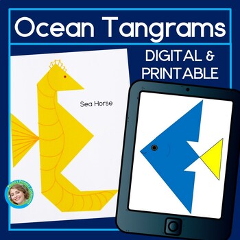 Preview of Ocean Printable & Digital Tangrams Congruent 2D Shapes Math Puzzle Worksheets