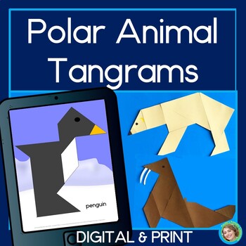 Preview of Polar Animal Printable & Digital Tangrams Congruent 2D Shapes Math Puzzles