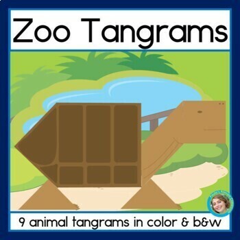 Preview of Zoo Animals Printable Tangrams Congruent 2D Shapes Math Center and Worksheets